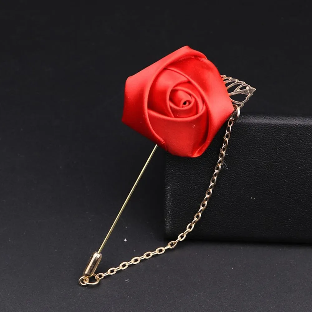 1 Pcs Men Rose Flower Golden Leaf Fashion Brooch Pin Suit Lapel New Men Wedding Boutonniere Brooch Jewelry