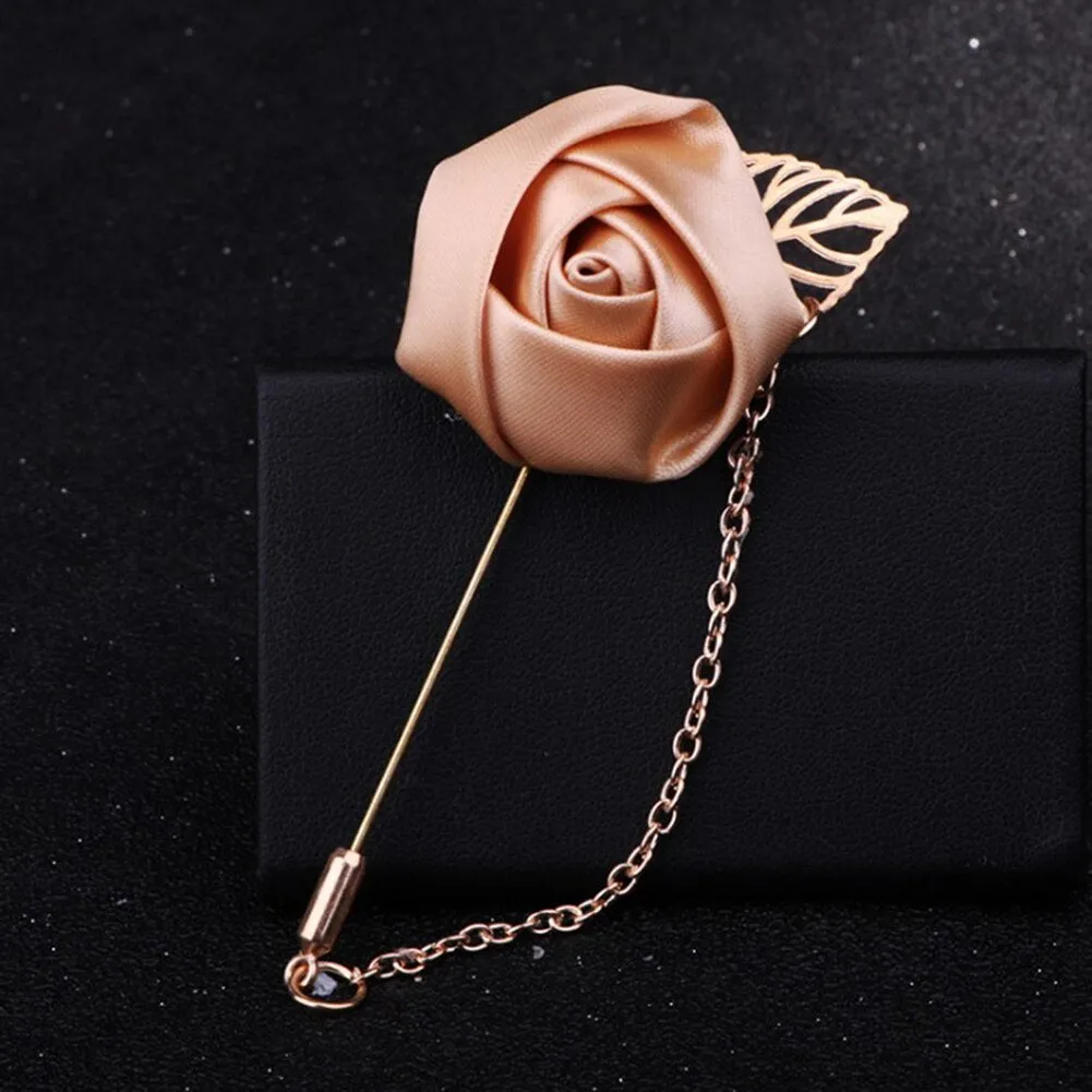 1 Pcs Men Rose Flower Golden Leaf Fashion Brooch Pin Suit Lapel New Men Wedding Boutonniere Brooch Jewelry