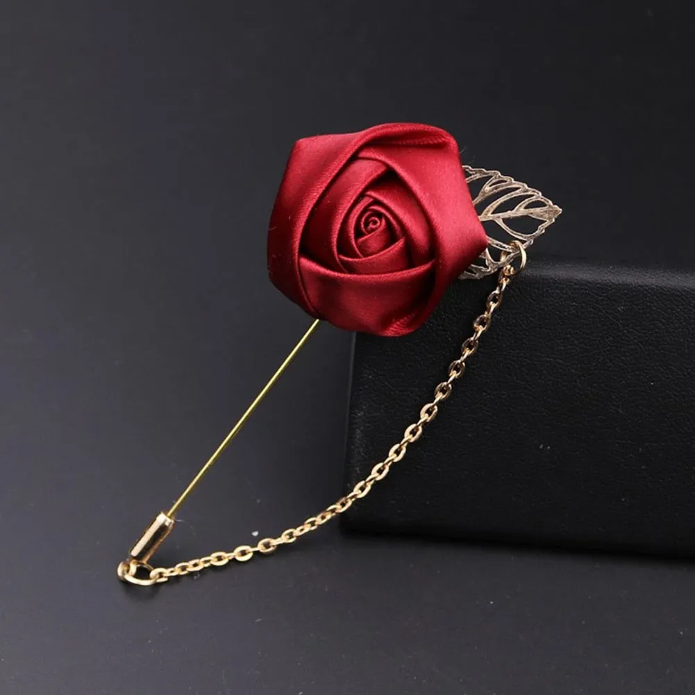 1 Pcs Men Rose Flower Golden Leaf Fashion Brooch Pin Suit Lapel New Men Wedding Boutonniere Brooch Jewelry