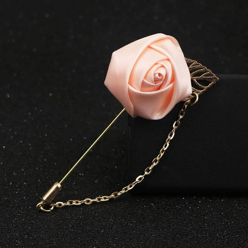 1 Pcs Men Rose Flower Golden Leaf Fashion Brooch Pin Suit Lapel New Men Wedding Boutonniere Brooch Jewelry