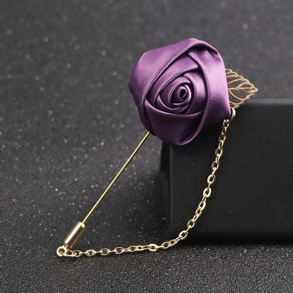 1 Pcs Men Rose Flower Golden Leaf Fashion Brooch Pin Suit Lapel New Men Wedding Boutonniere Brooch Jewelry