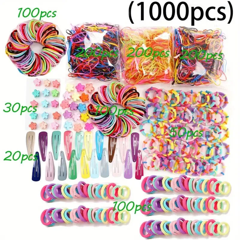 1000-Piece Set: Colorful Hair Ties Set Hair Scrunchies for Women