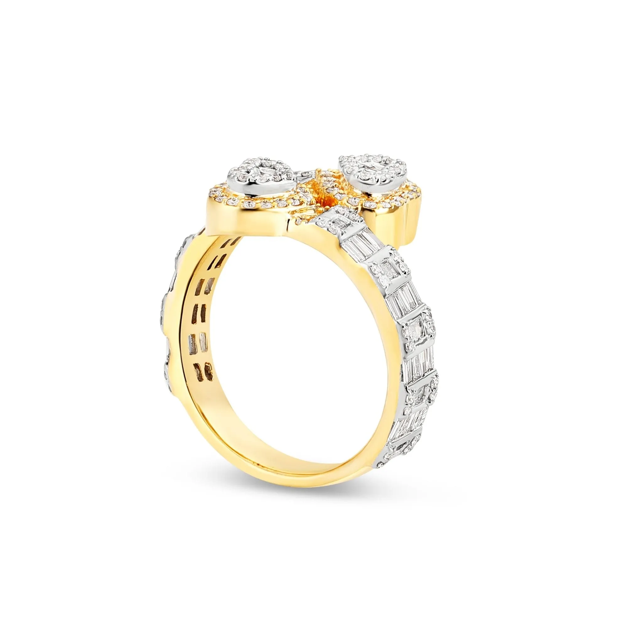 10K Gold 4.2ct Double Heart Baguette Diamond Wrap Ring