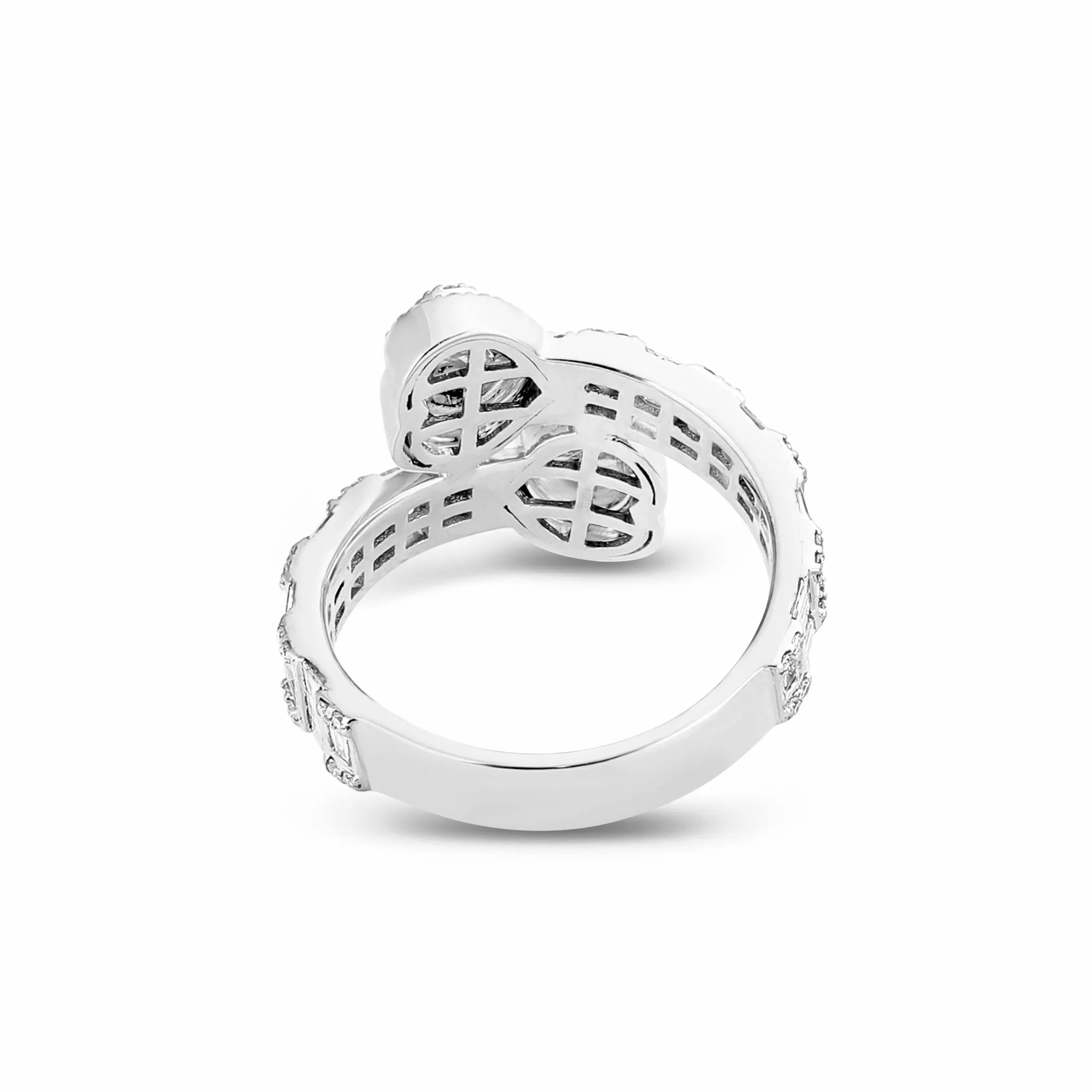 10K Gold 4.2ct Double Heart Baguette Diamond Wrap Ring