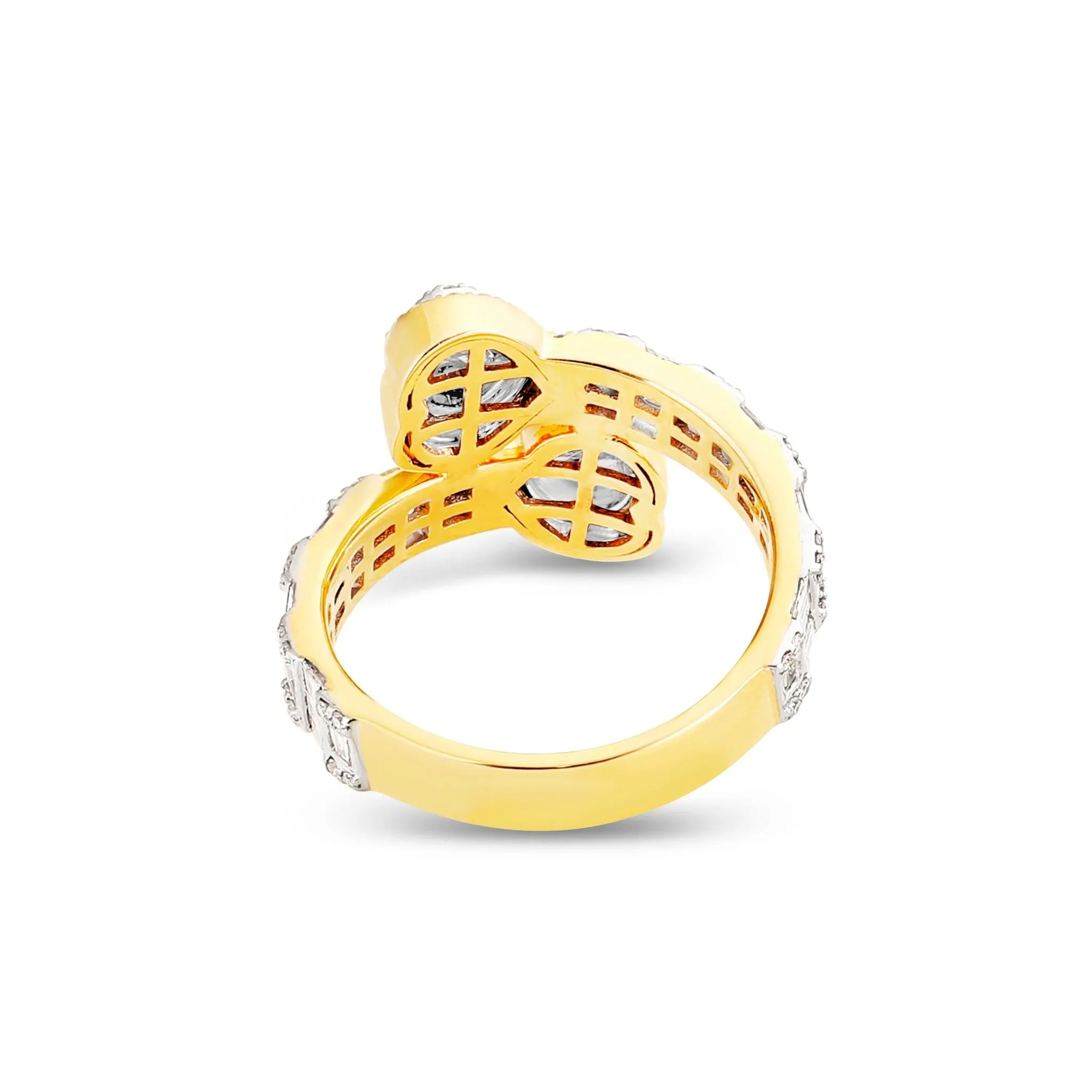 10K Gold 4.2ct Double Heart Baguette Diamond Wrap Ring