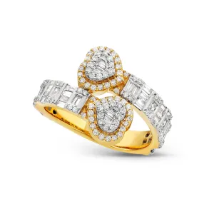 10K Gold 4.2ct Double Heart Baguette Diamond Wrap Ring