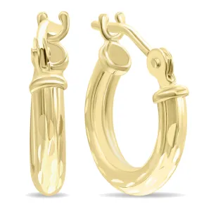 10K Yellow Gold Shiny Diamond Cut Engraved Hoop Earrings 12Mm