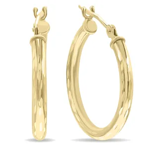 10K Yellow Gold Shiny Diamond Cut Engraved Hoop Earrings 20Mm