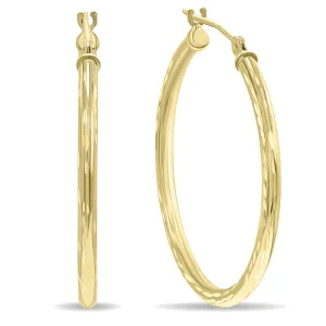 10K Yellow Gold Shiny Diamond Cut Engraved Hoop Earrings 30Mm