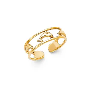 14K Solid Gold Dolphin Toe Ring - Size 4