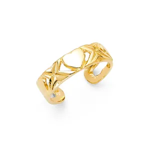 14K Solid Gold Heart Toe Ring - Size 4