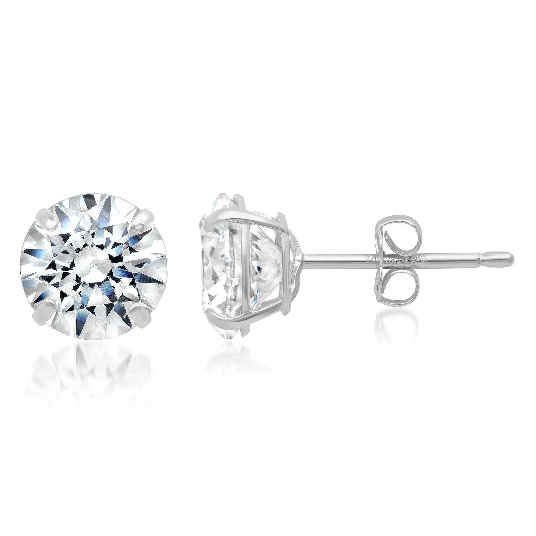 14k Solid Gold Round Cut Stud Earrings with Genuine Swarovski Zirconia