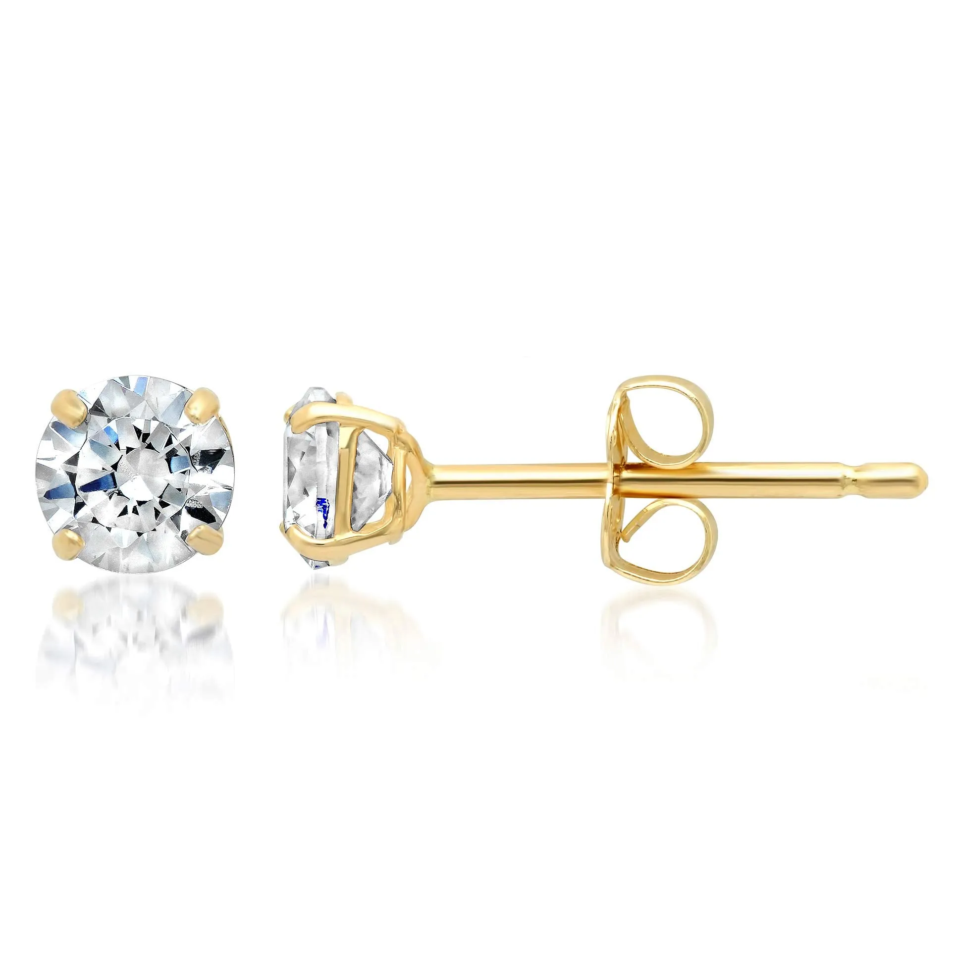 14k Solid Gold Round Cut Stud Earrings with Genuine Swarovski Zirconia