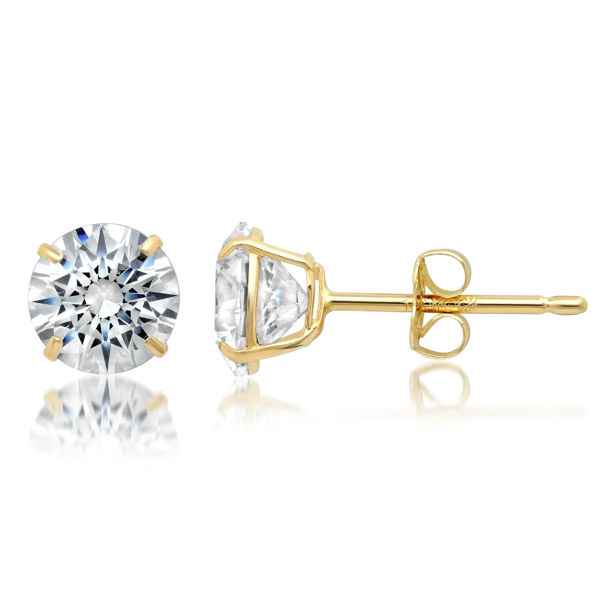 14k Solid Gold Round Cut Stud Earrings with Genuine Swarovski Zirconia