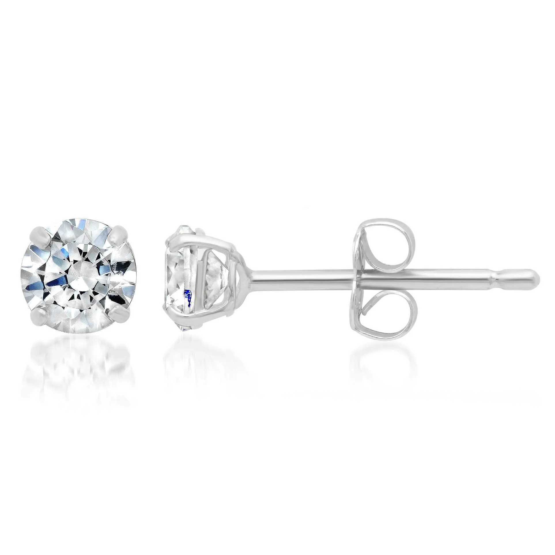 14k Solid Gold Round Cut Stud Earrings with Genuine Swarovski Zirconia