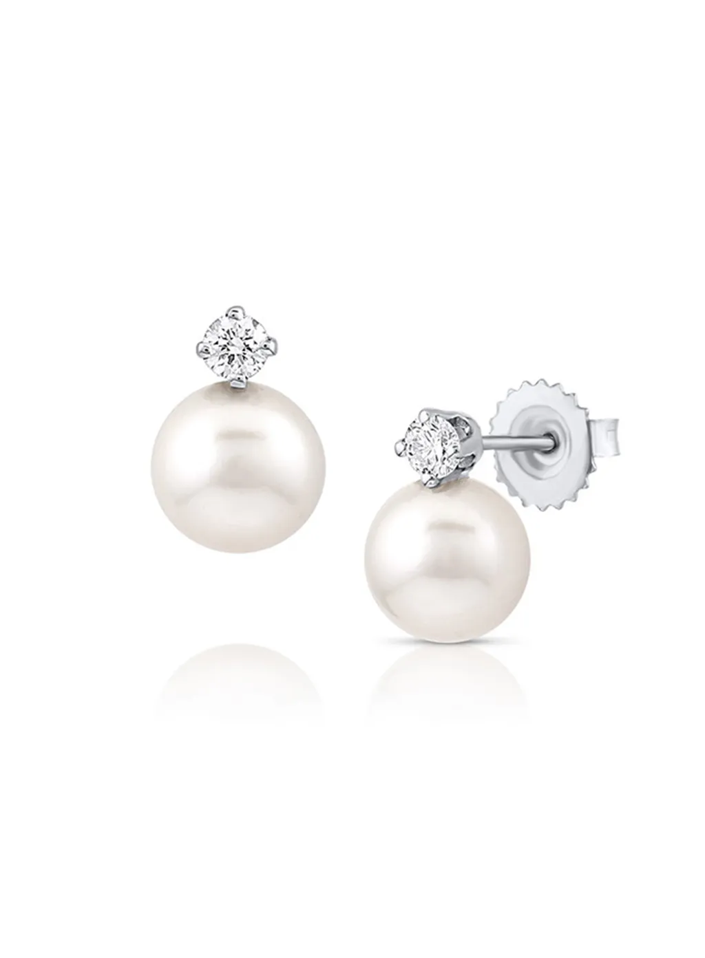 14K White Gold 7-7.5mm Akoya Pearl & Diamond Stud Earrings