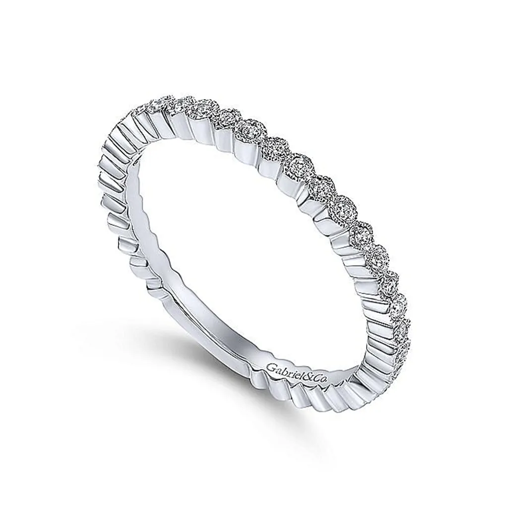 14K White Gold Scalloped Stackable Diamond Band