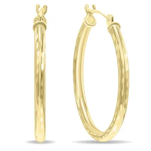 14K Yellow Gold Shiny Diamond Cut Engraved Hoop Earrings 25Mm