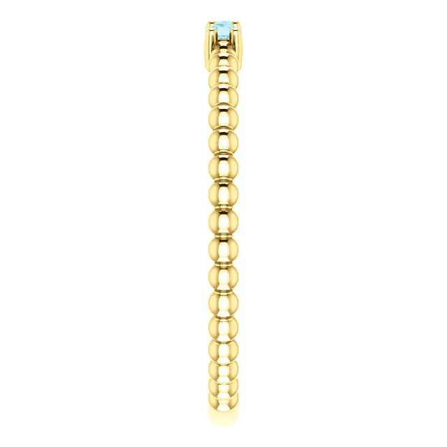 14KT GOLD 0.12 CTW AQUAMARINE 3 STONE BEADED STACKABLE RING