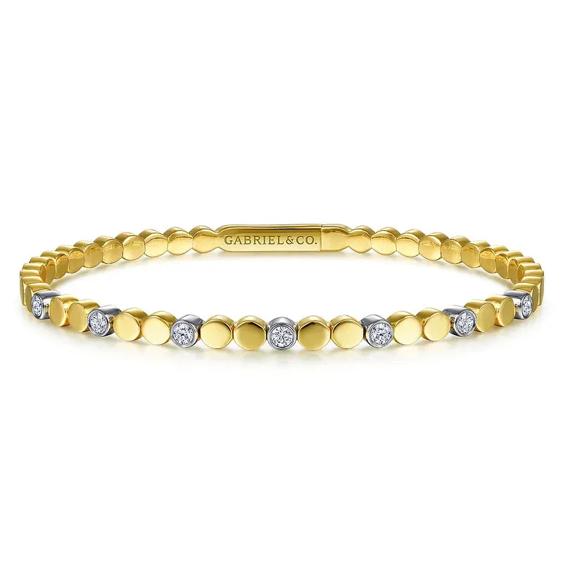 14KYW Bangle with Bezel Set Round Diamonds