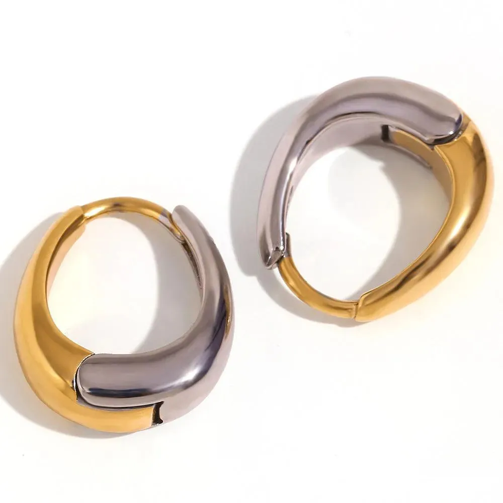 18K Gold and Silver Two-Tone Hoop Earrings – Stylish Huggie Hoops for Women