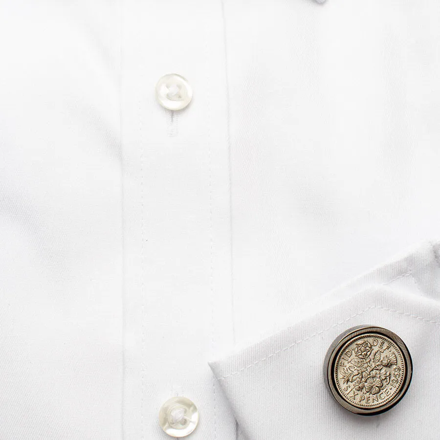 1959 Six Pence' Black Bezel Cufflinks