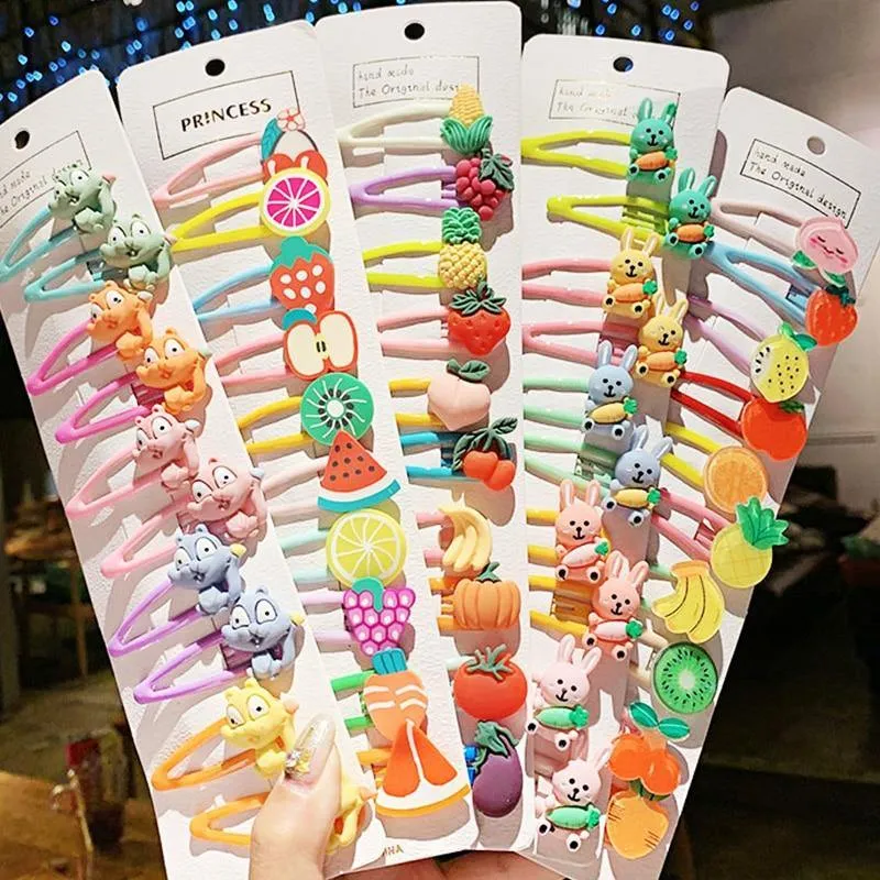 1Set Girls Cute Cartoon Animal Fruit Colorfur Hairpins Children Sweet Hair Clip Headband