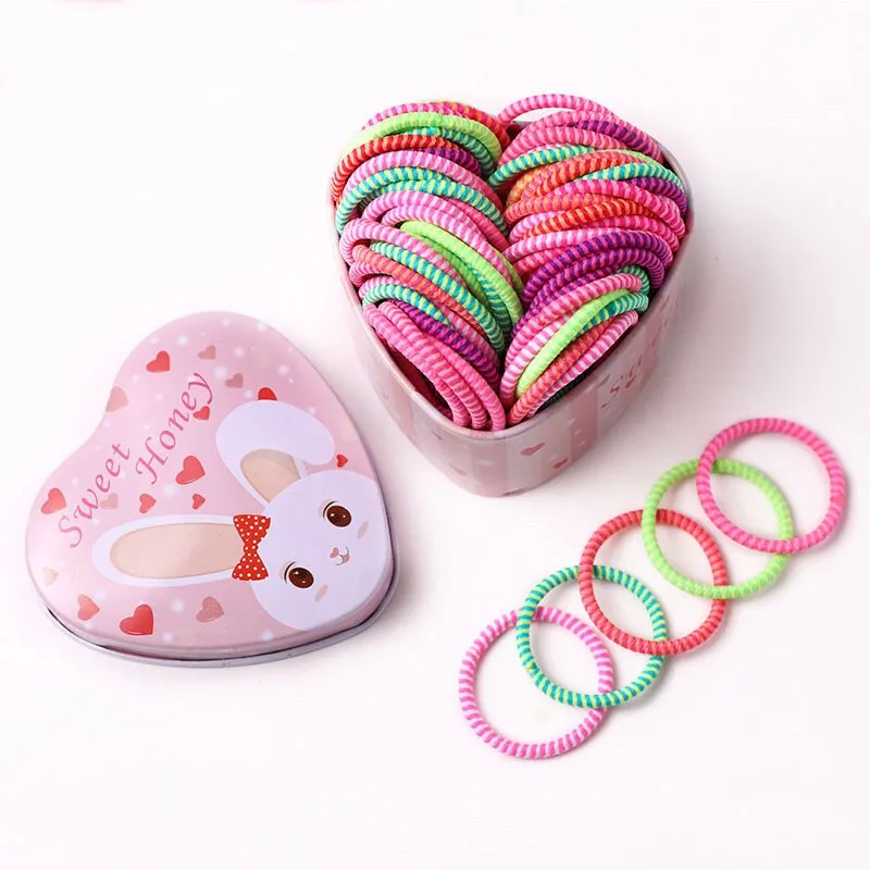 50PCS/Box New Girls Colorful Basic Elastic Hair Bands Ponytail Holder Scrunchies Kids Hair Ropes Rubber Bands Hair Accessories