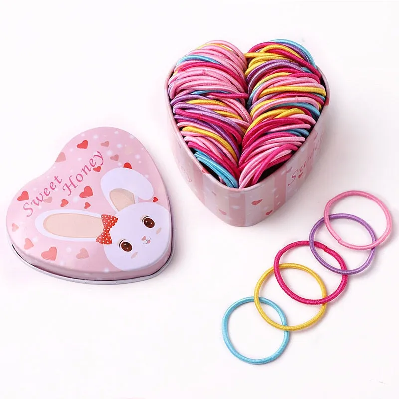 50PCS/Box New Girls Colorful Basic Elastic Hair Bands Ponytail Holder Scrunchies Kids Hair Ropes Rubber Bands Hair Accessories