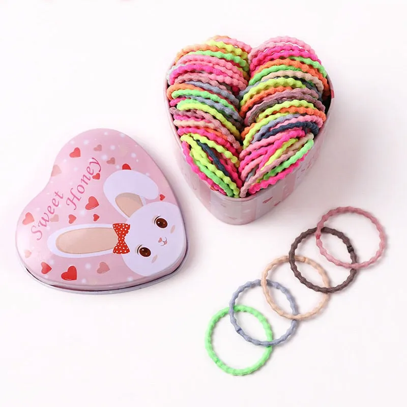 50PCS/Box New Girls Colorful Basic Elastic Hair Bands Ponytail Holder Scrunchies Kids Hair Ropes Rubber Bands Hair Accessories