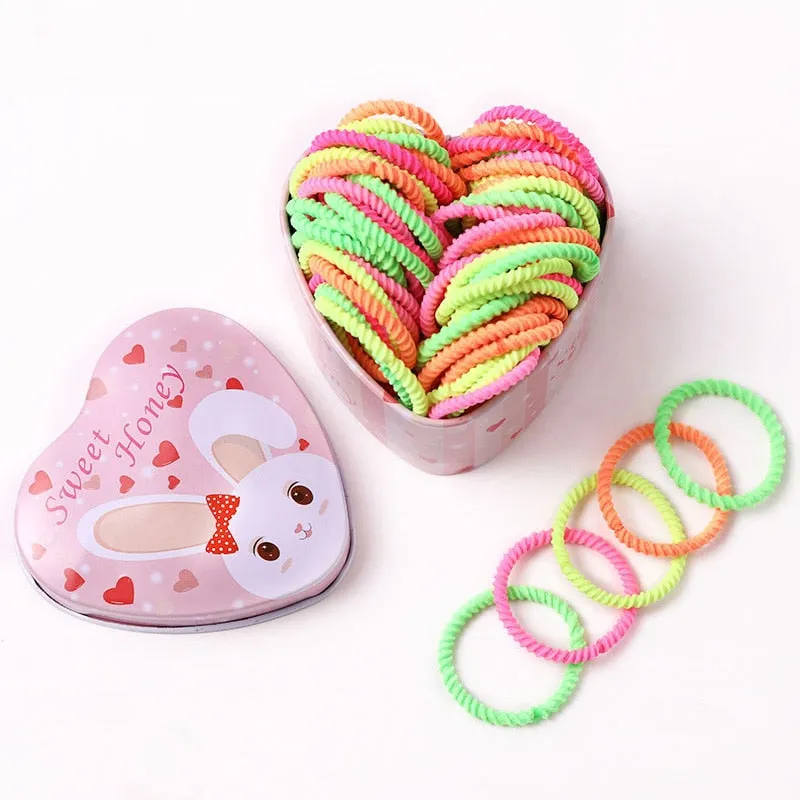 50PCS/Box New Girls Colorful Basic Elastic Hair Bands Ponytail Holder Scrunchies Kids Hair Ropes Rubber Bands Hair Accessories