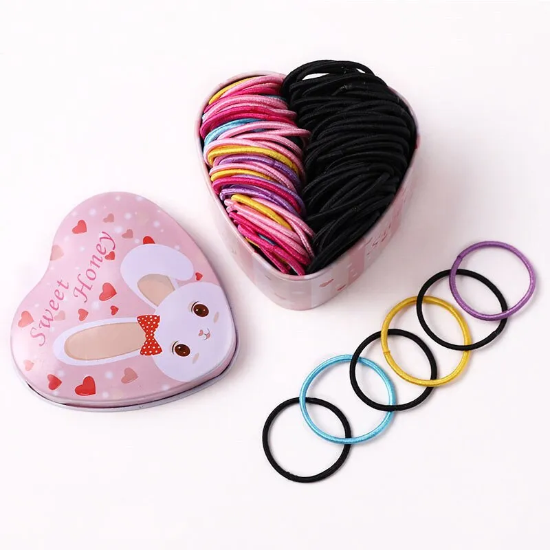 50PCS/Box New Girls Colorful Basic Elastic Hair Bands Ponytail Holder Scrunchies Kids Hair Ropes Rubber Bands Hair Accessories