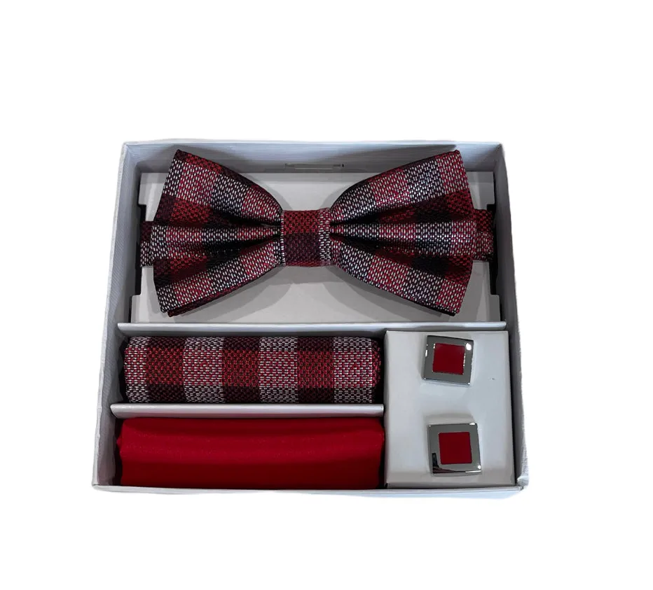 Adolfo Lavender Stripe Bow Tie Hanky & Cufflink Box Set - ABS79658B-Red