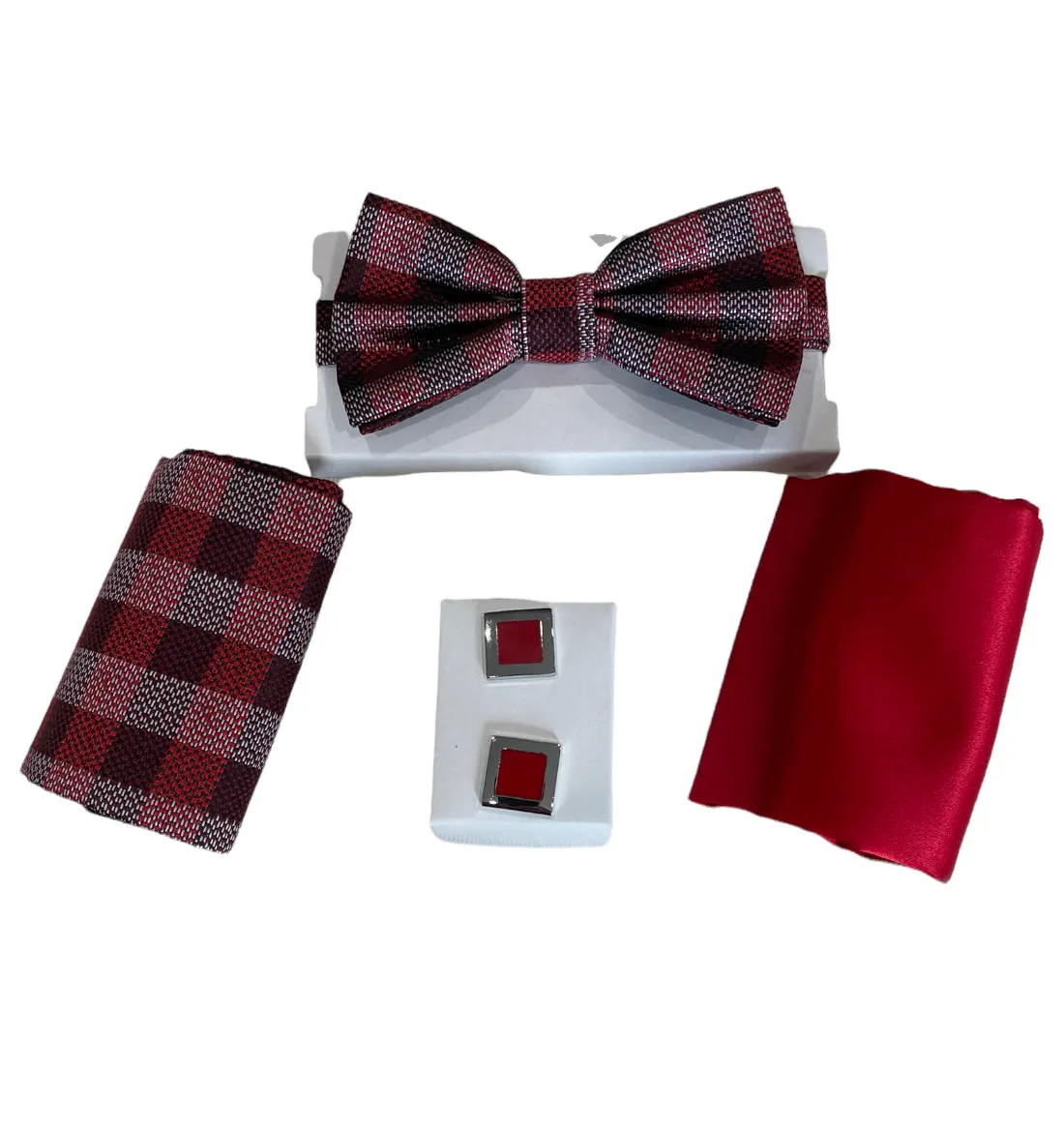 Adolfo Lavender Stripe Bow Tie Hanky & Cufflink Box Set - ABS79658B-Red