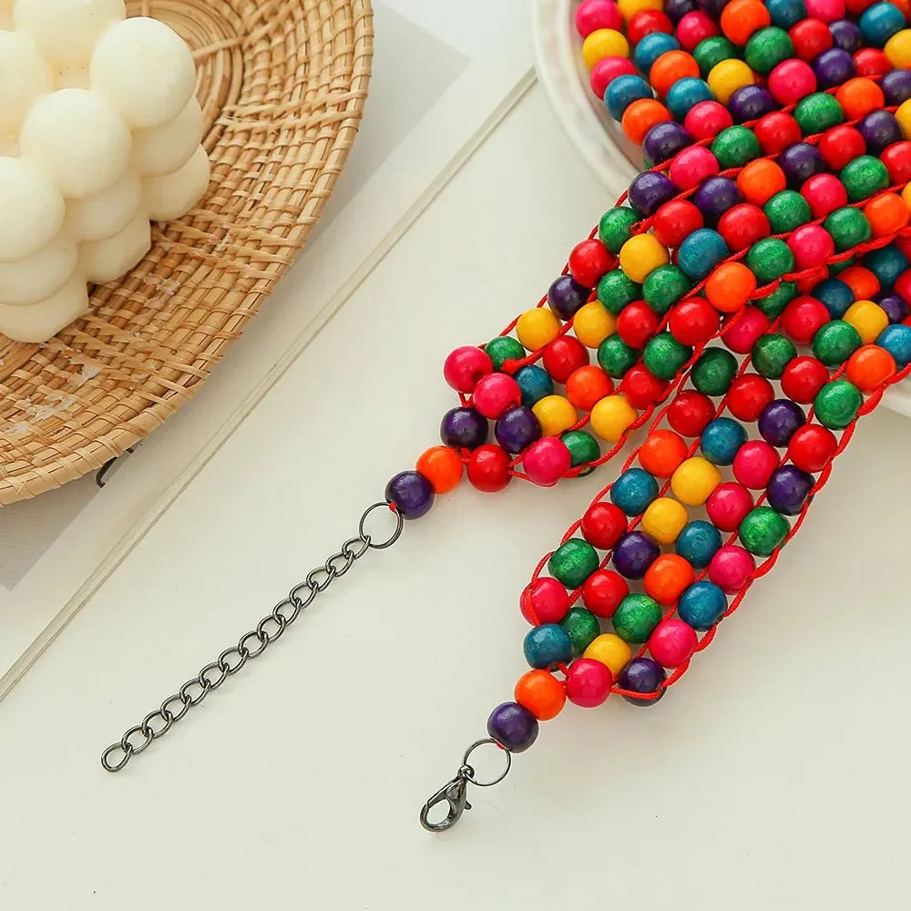 African Statement Chunky Choker Necklaces For Women Multi Strand Colorful Bead