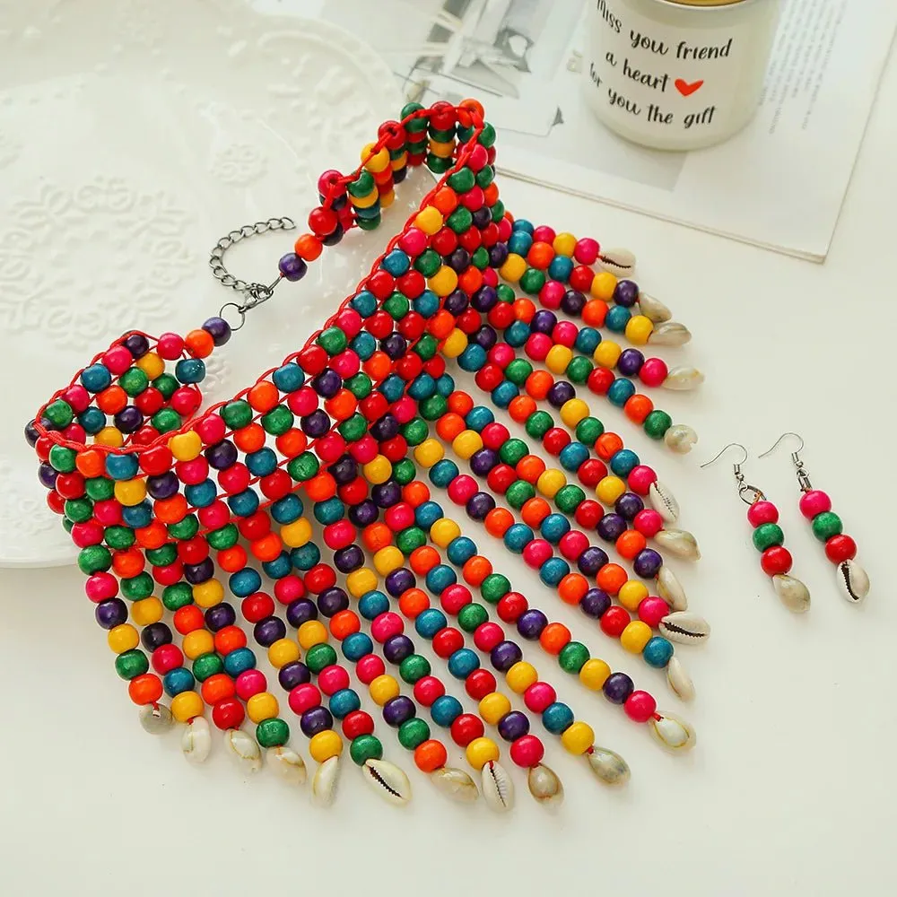 African Statement Chunky Choker Necklaces For Women Multi Strand Colorful Bead