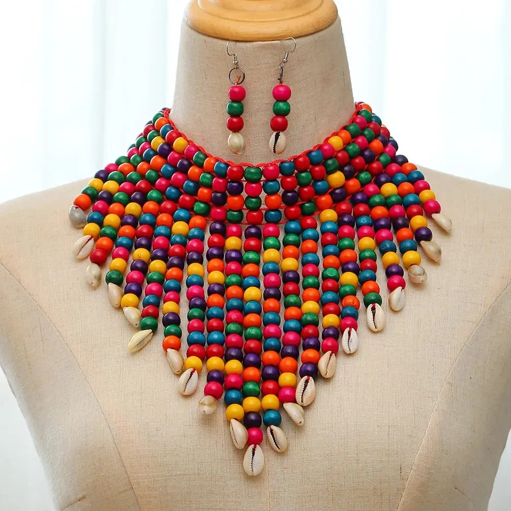 African Statement Chunky Choker Necklaces For Women Multi Strand Colorful Bead