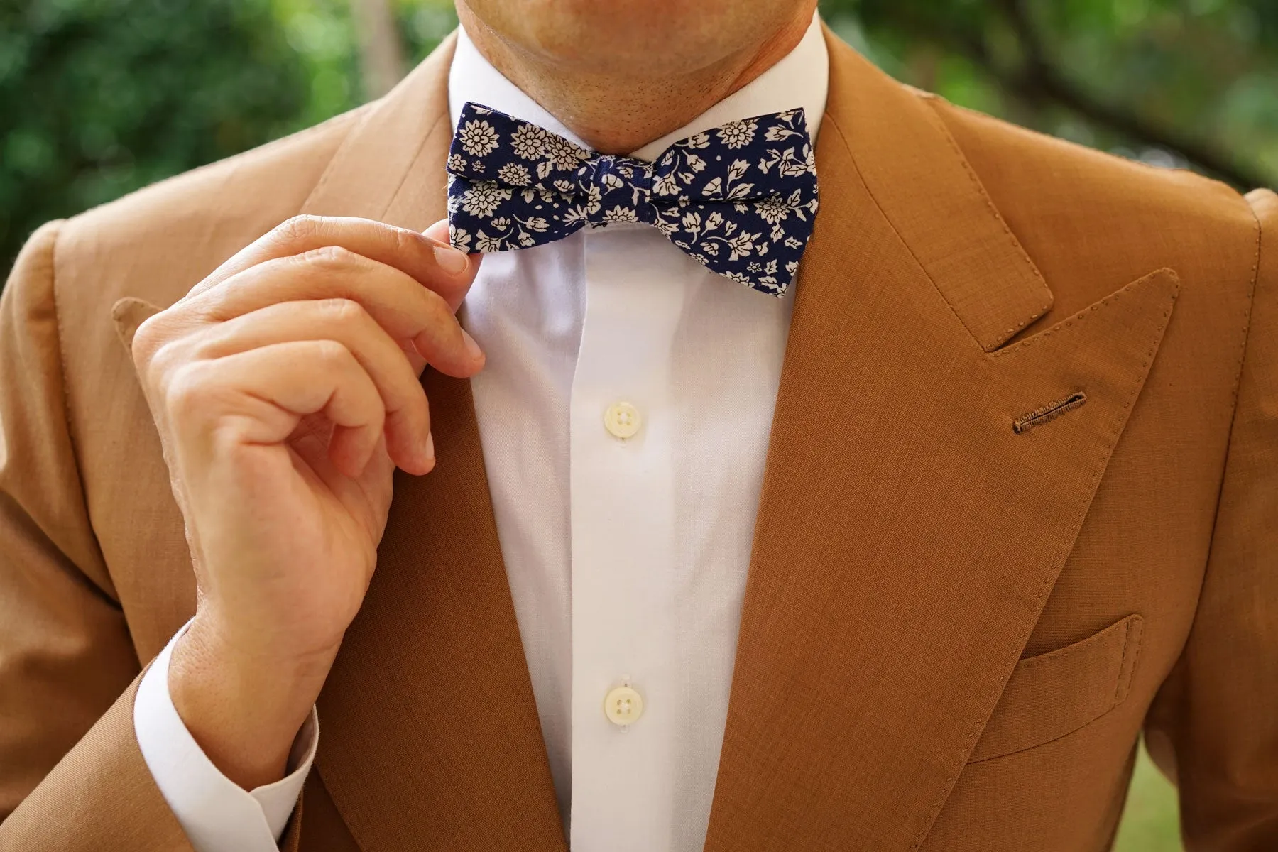 Aomori Navy Blue White Floral Bow Tie