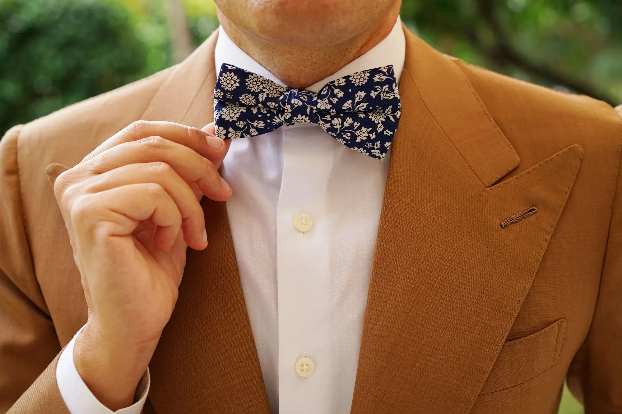 Aomori Navy Blue White Floral Bow Tie