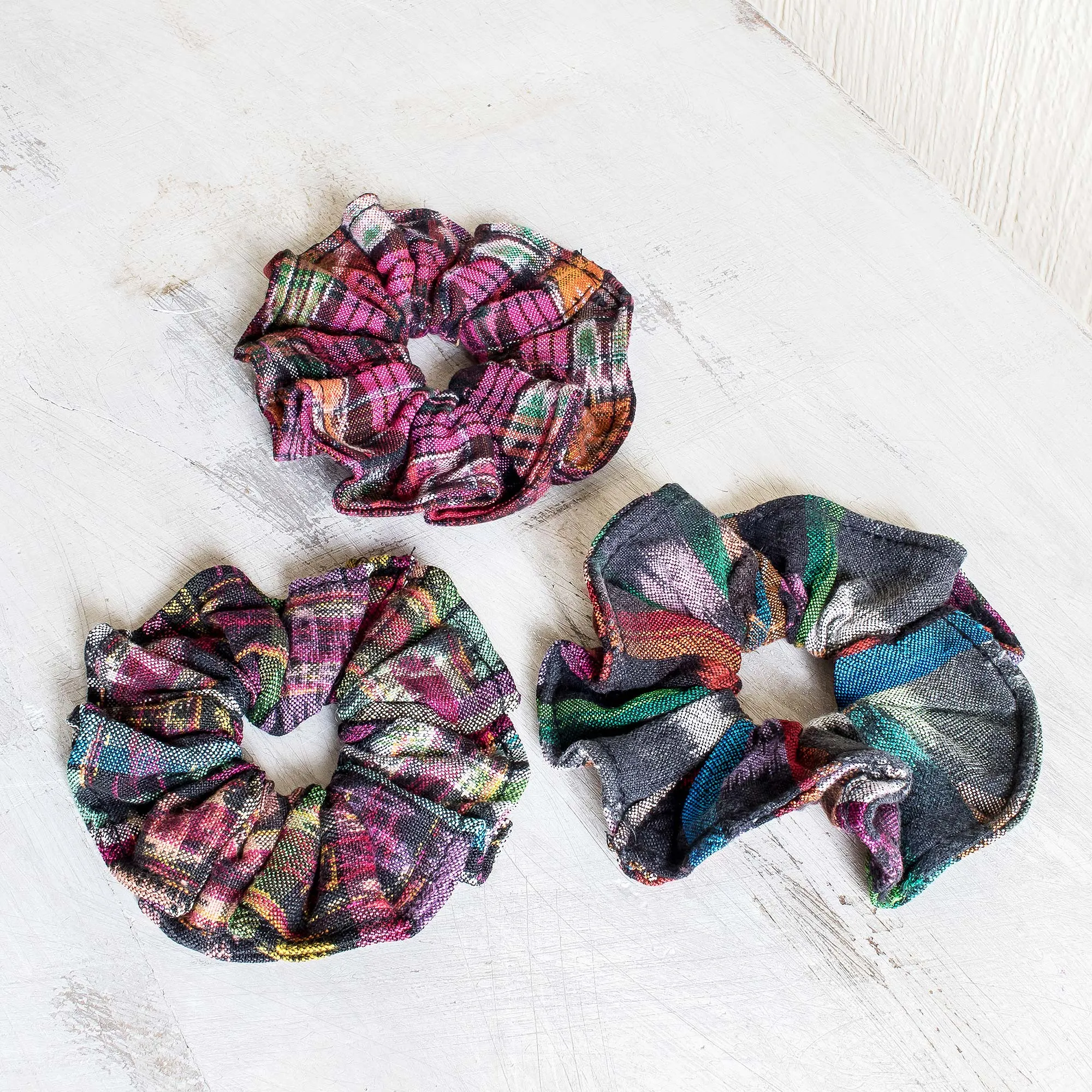 Artisan Crafted Cotton Scrunchies (Set of 3) - Tradition | NOVICA