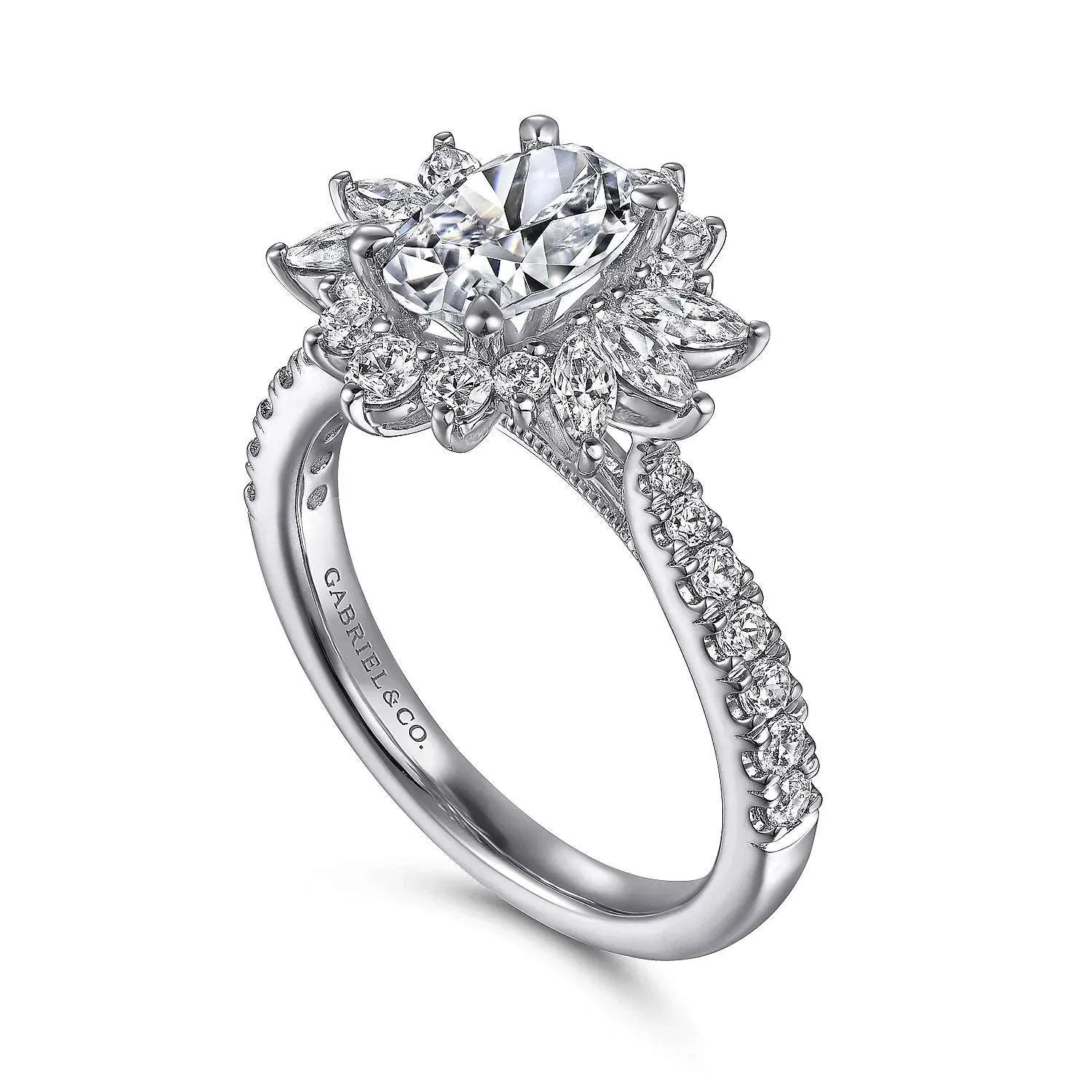 Bailee - 14K White Gold Bursting Halo Oval Diamond Engagement Ring