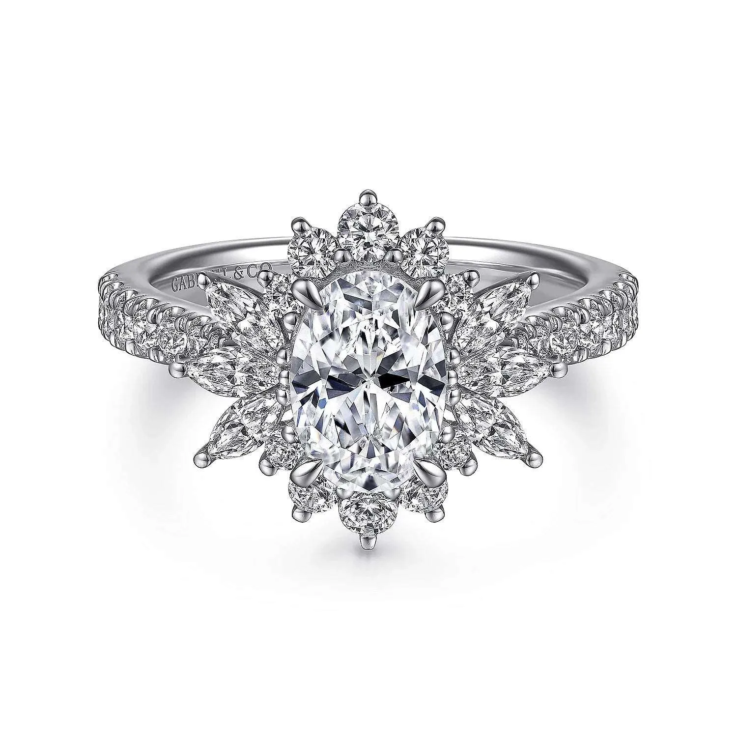 Bailee - 14K White Gold Bursting Halo Oval Diamond Engagement Ring