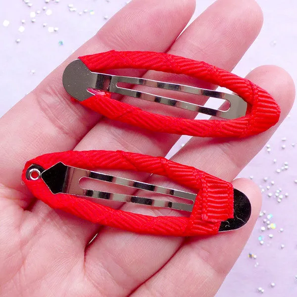 Barrettes Supplies | Blank Hair Clip with Ribbon | Baby Hair Accessories DIY | Kawaii Snap Hairclip (Red / 5 pcs / 17mm x 49mm)