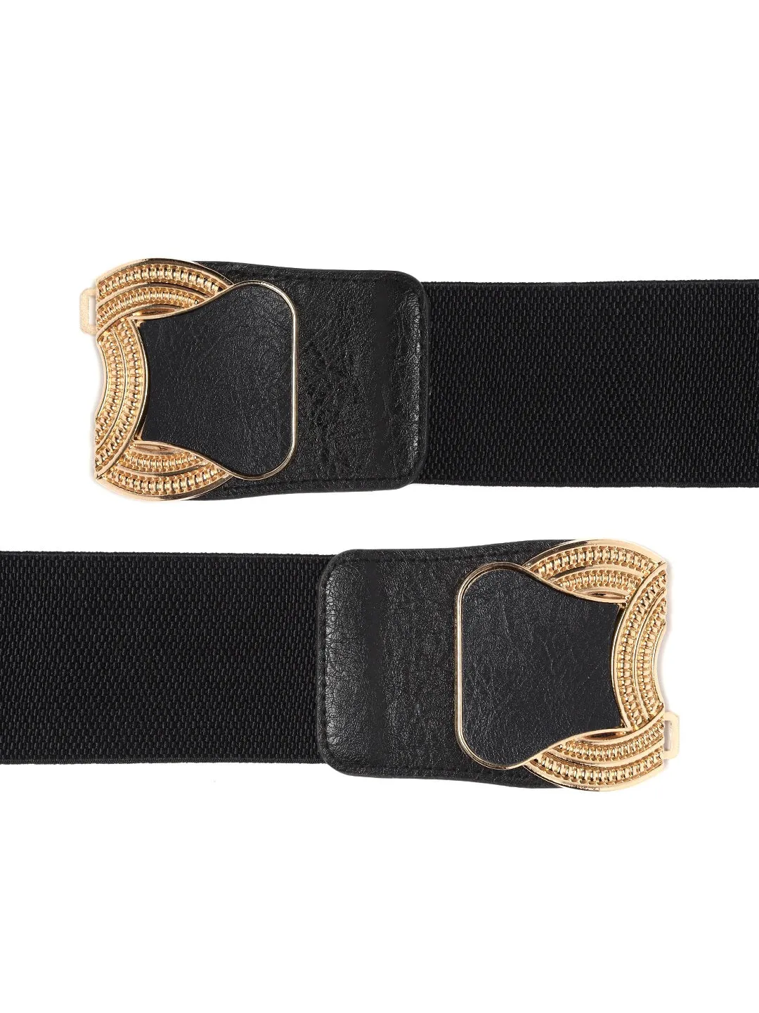 Berrylush Women Black Elastic Strap Golden Buckle Belt