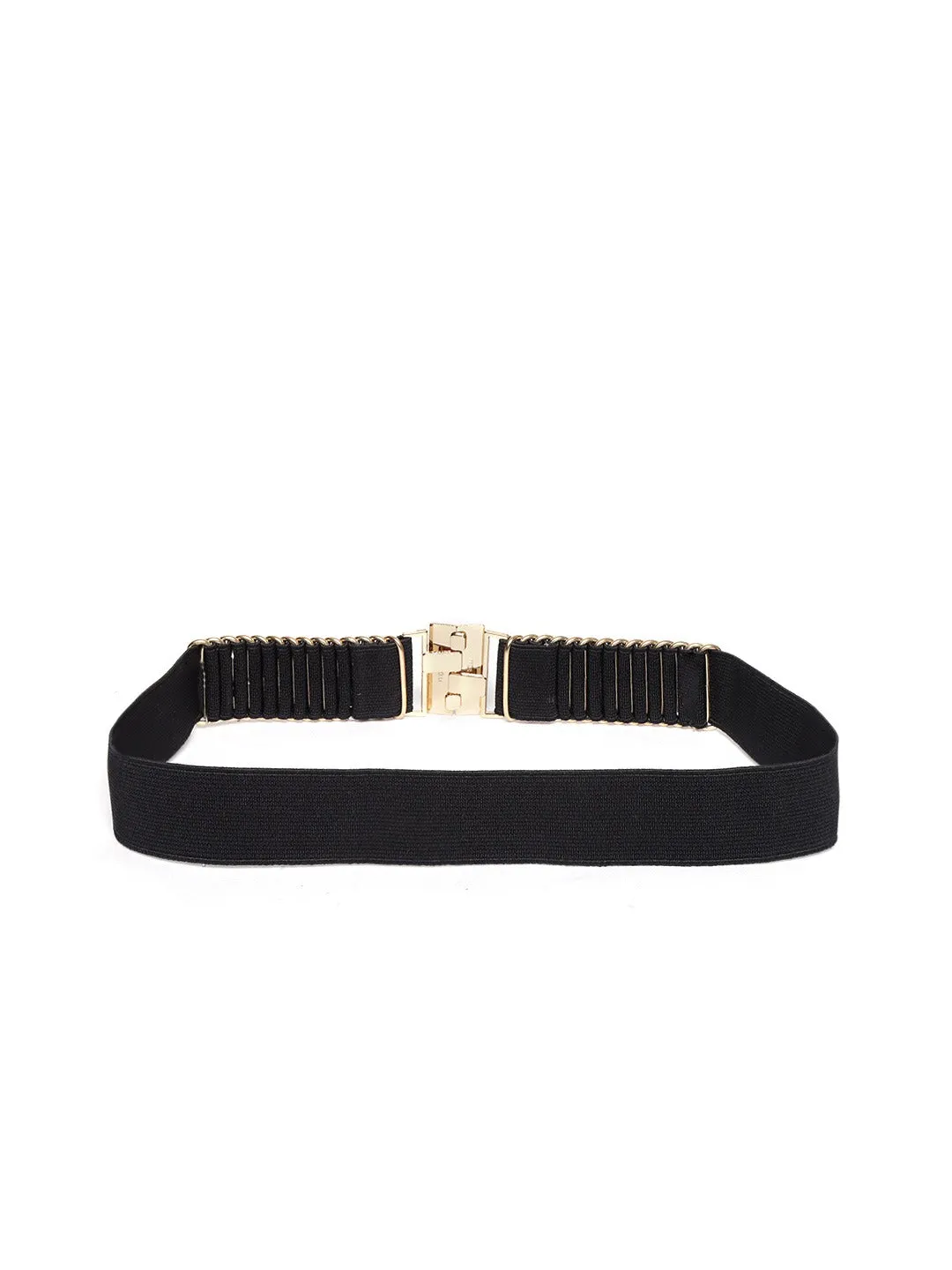 Berrylush Women Black Elastic Strap Metallic Buckle Belt