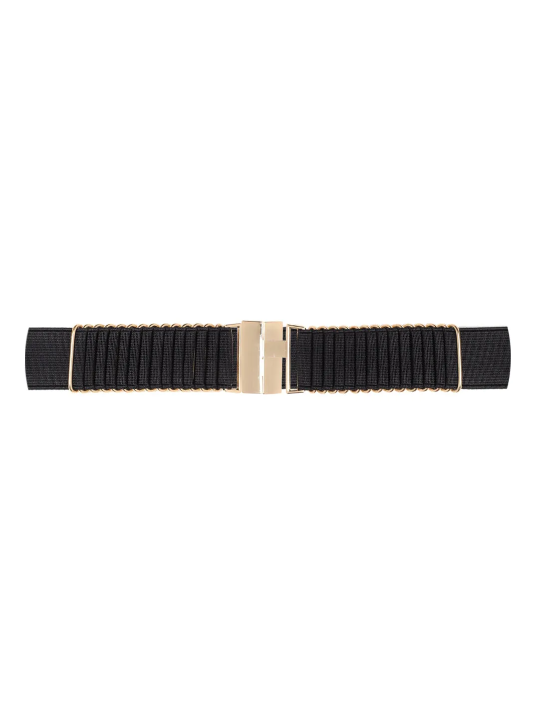 Berrylush Women Black Elastic Strap Metallic Buckle Belt