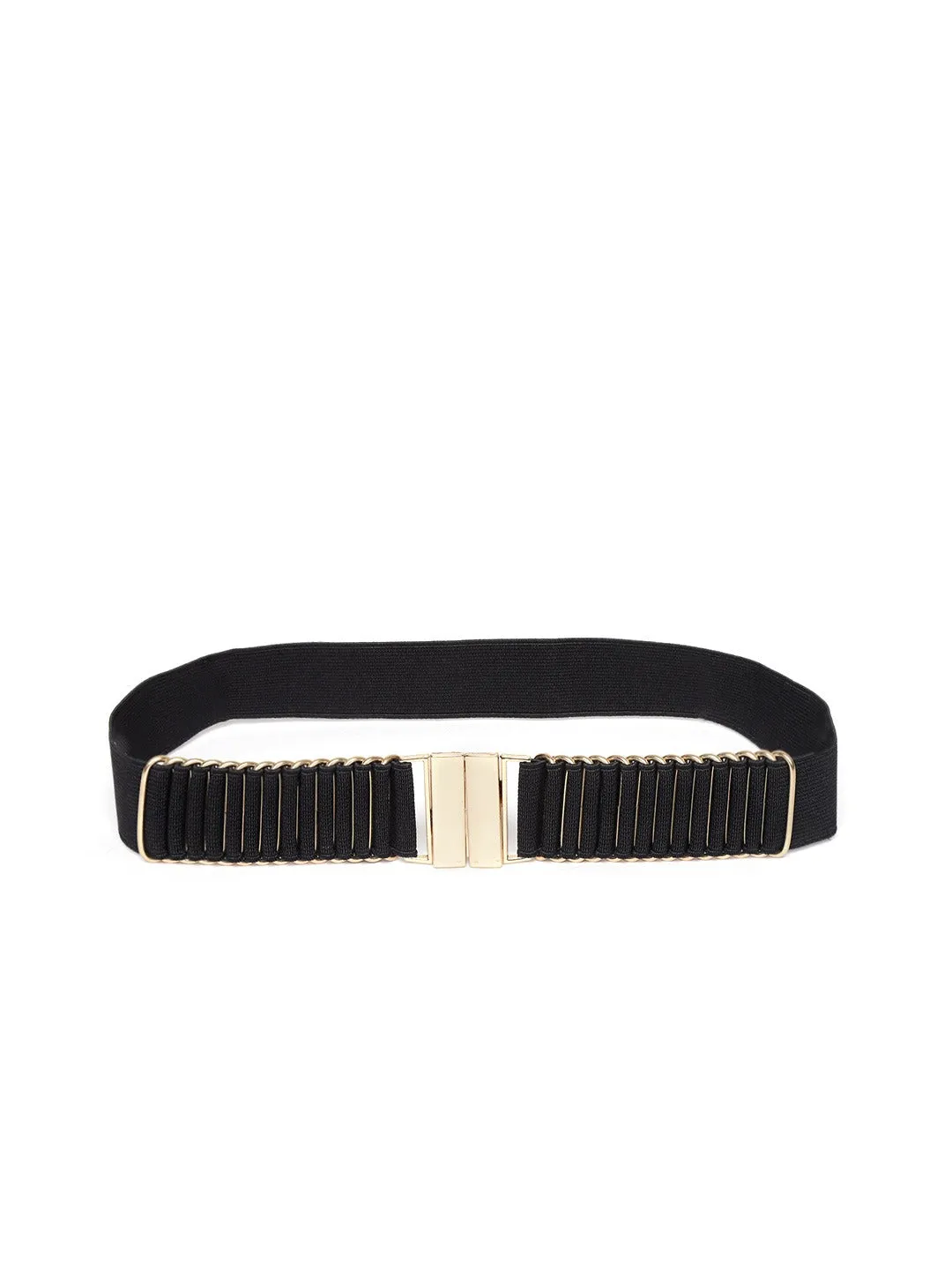 Berrylush Women Black Elastic Strap Metallic Buckle Belt