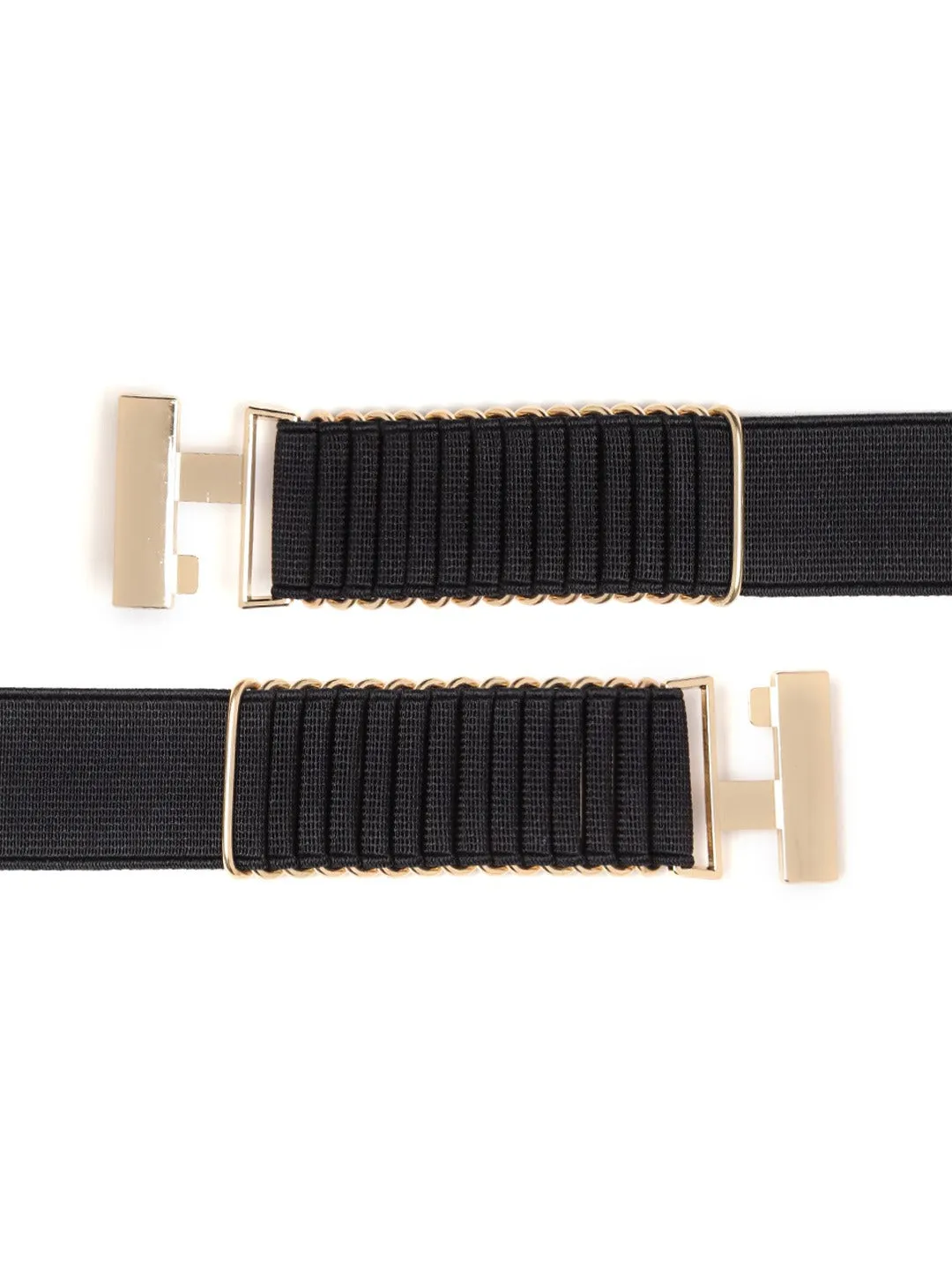 Berrylush Women Black Elastic Strap Metallic Buckle Belt