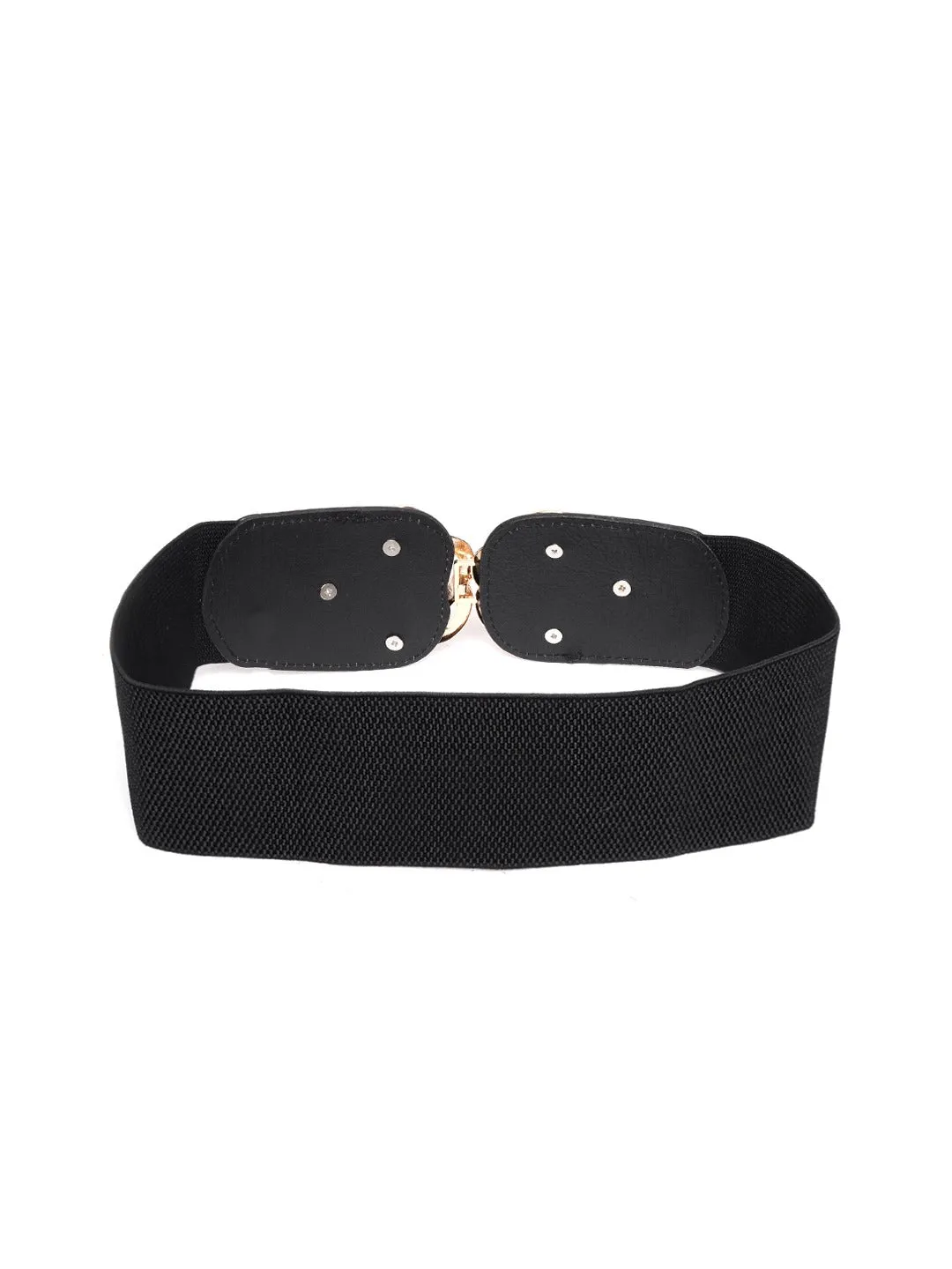 Berrylush Women Black Flower Buckle Belt