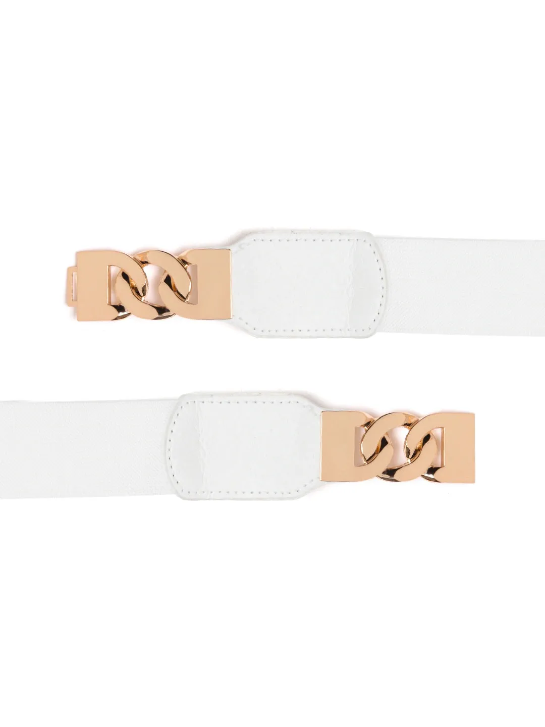 Berrylush Women White Elastic Strap Chain Buckle Belt